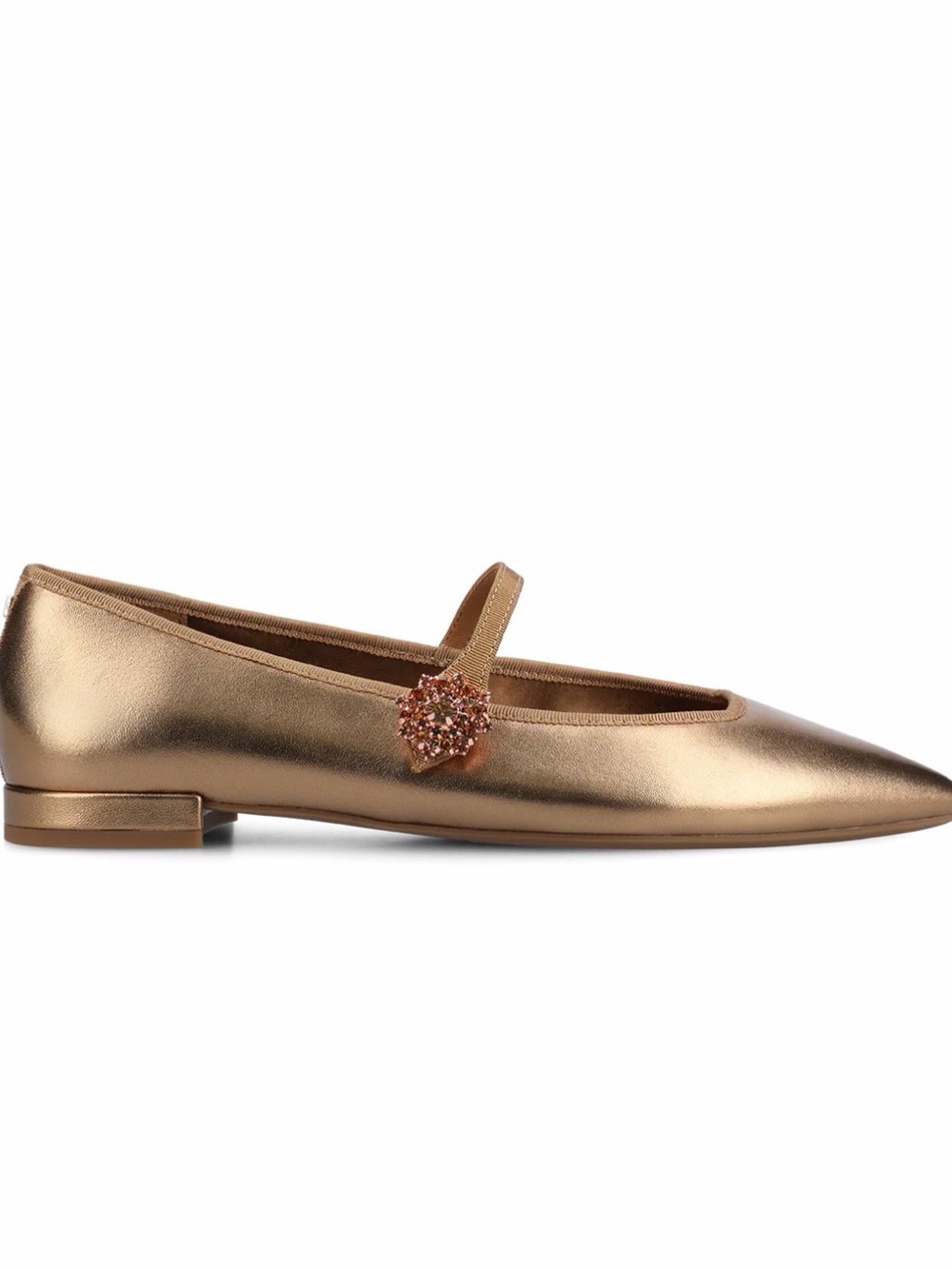 Birdies Metallic Gold Mary Jane Flat with Jewel Brooch